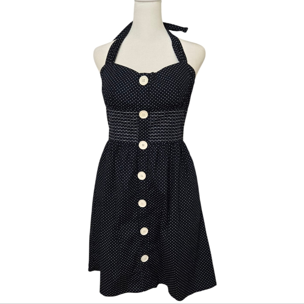 Ruby Rox Pin-up Navy Blue Polka Dot Halter Dress Size 9 Juniors